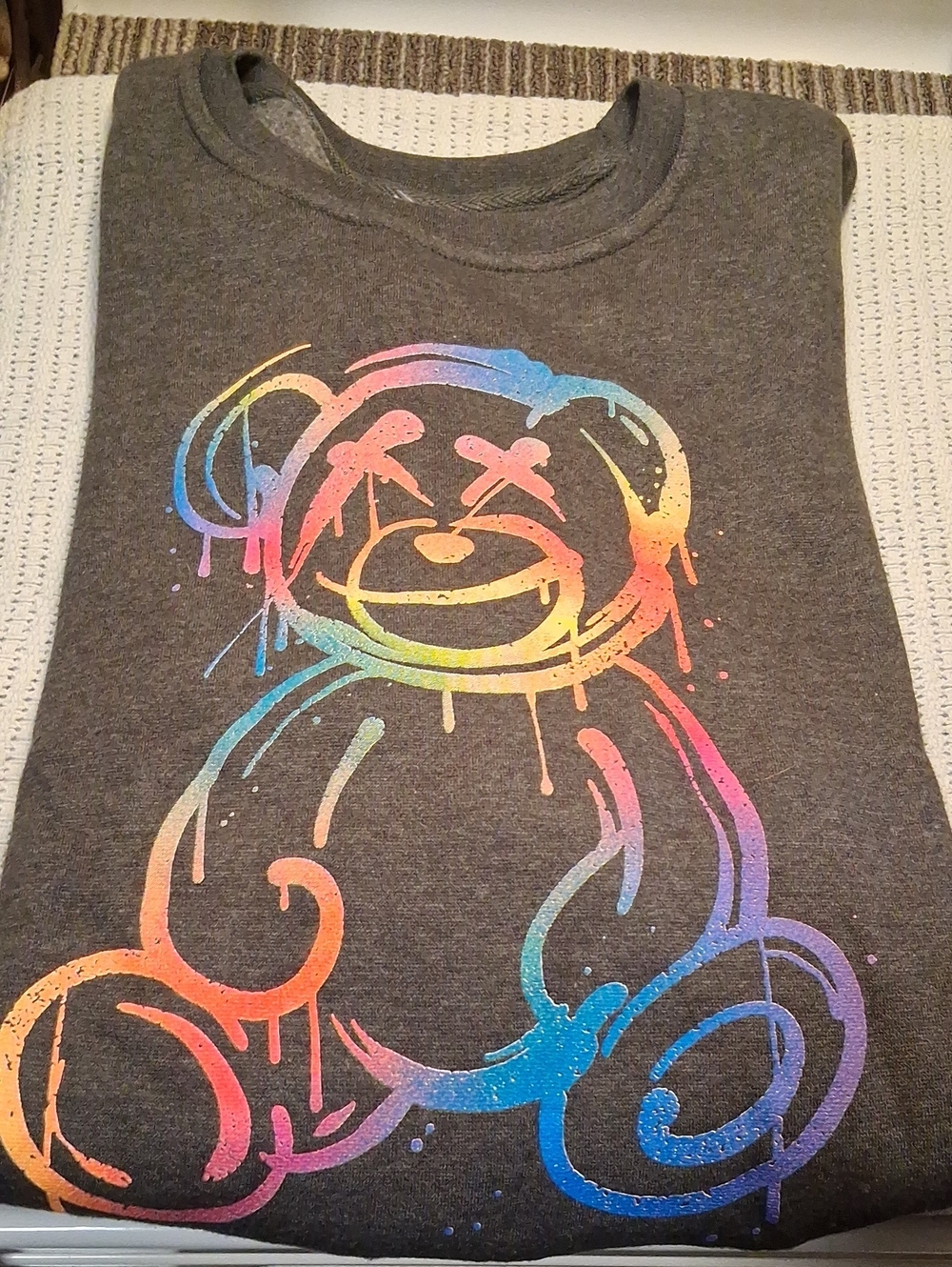 Gray SWEATER with Rainbow Drip Teddy Graphic